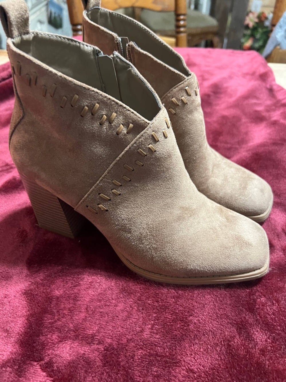 Women’s Taupe Suede Block Heel Ankle Boots